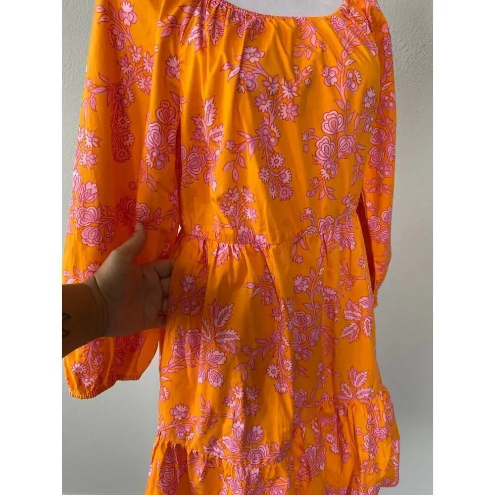 J.Crew Floral Mini Dress Size 12 Orange Pink Bold Print Romantic Cottagecore - Picture 5 of 12